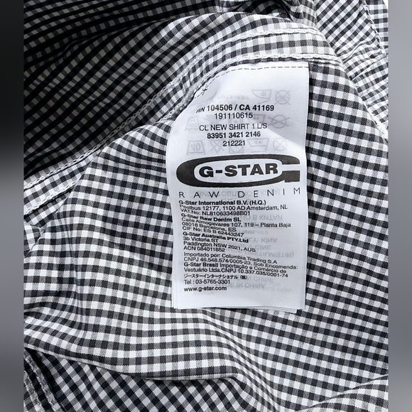 G-Star Raw CL New Shirt 1 Button Down Black Gray Checked Men Large - Picture 3 of 8